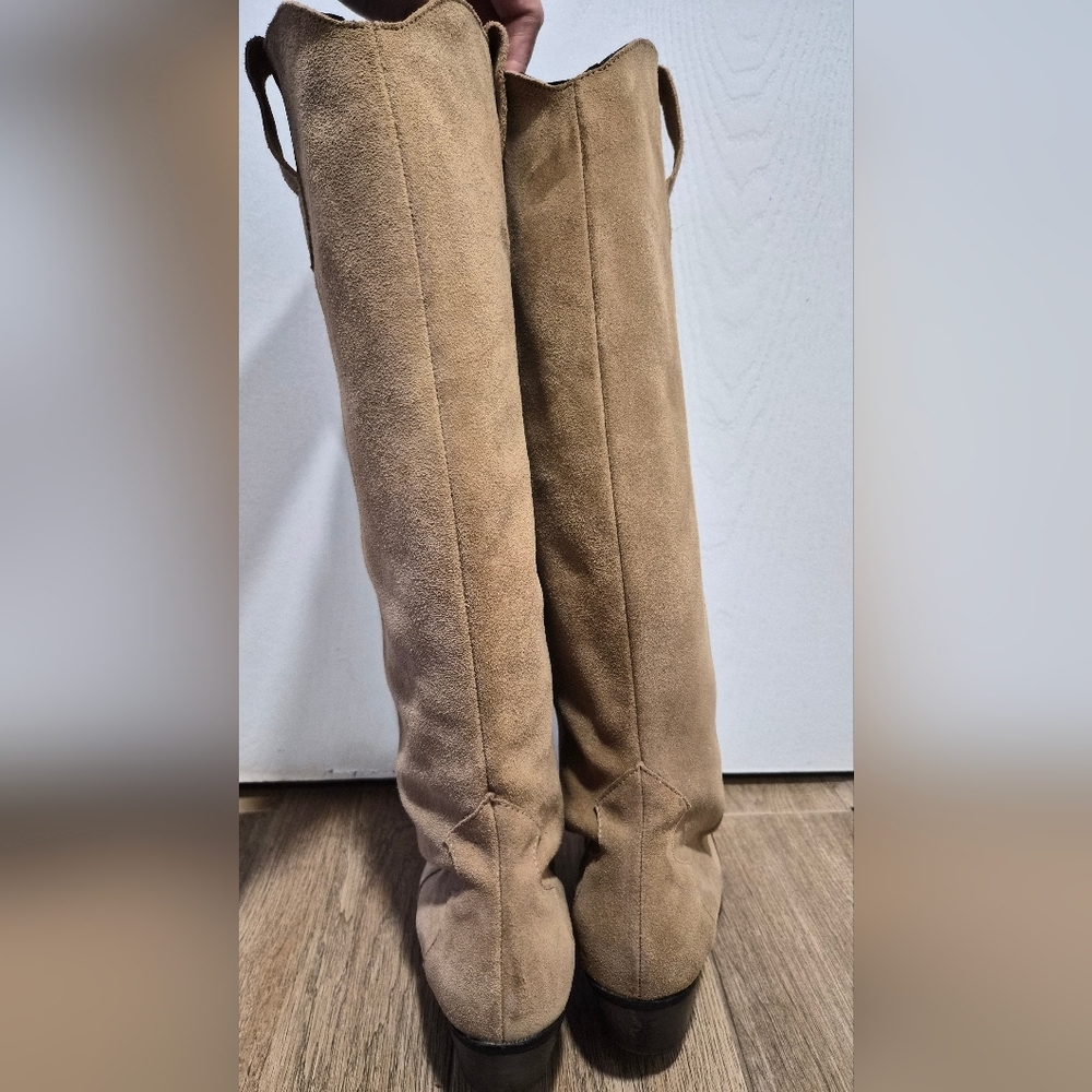 Anthropologie Knee High Beige Suede Western Boot Size 38 - Picture 4 of 10